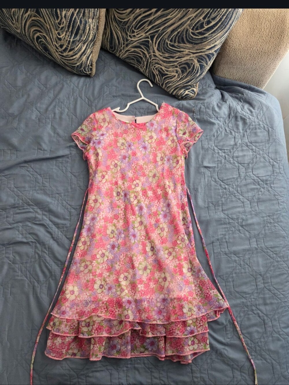 Byer California Pink Floral Layered Hem Dress for Girls